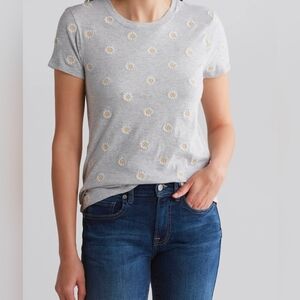 Lucky Brand Heather Gray Daisy Embroidered Short-Sleeve Tee